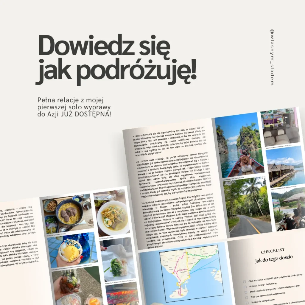 Pierwsza solo wyprawa? Zobacz e-book zawierający kompletne plany, recenzje i wspomnienia z mojej podróży na koniec świata.